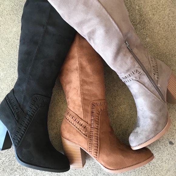 Soda Shoes - Soda Mention Black Faux Suede Knee High  Heel BOOT